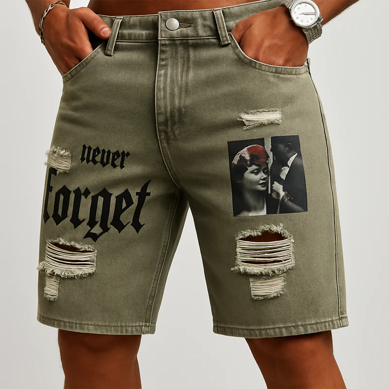 Kent | Men'S Summer Fashion Printed Ripped Denim Shorts - Image 2