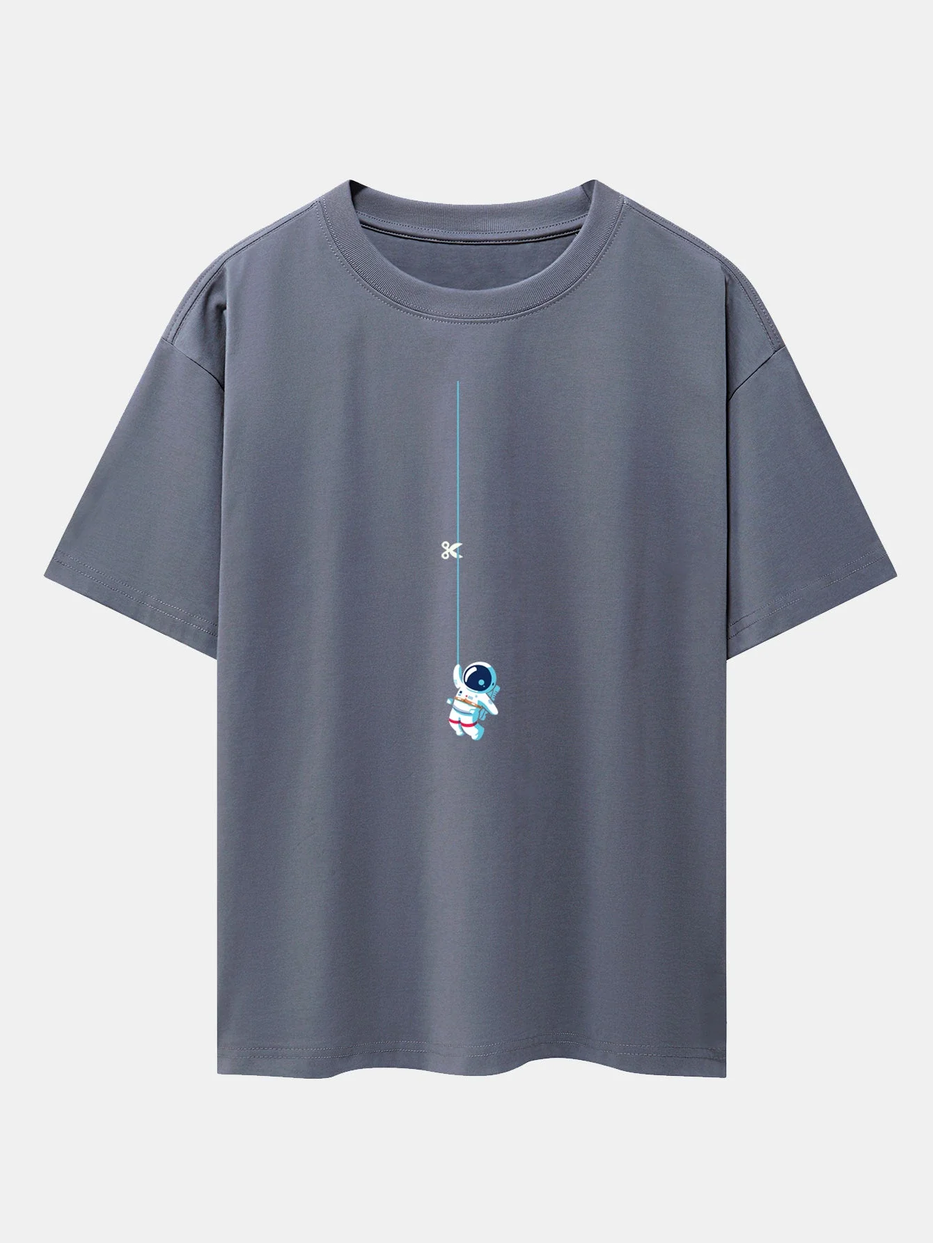Kevin® | Astronaut On A Rope Print Drop Shoulder Oversize T-Shirt - Image 4