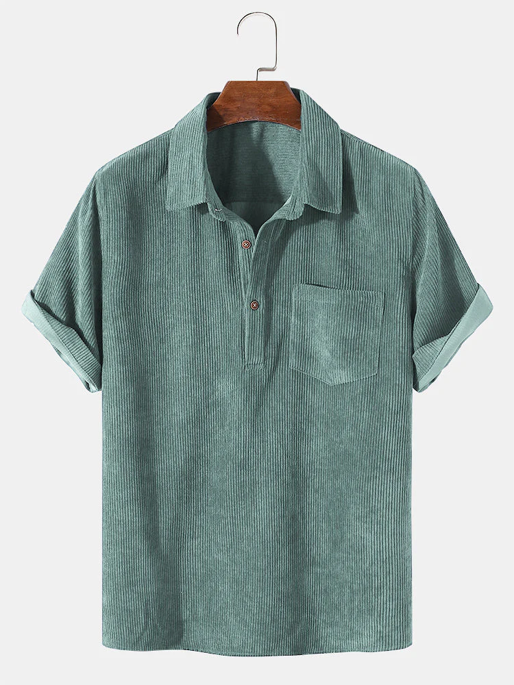Kevin® | Corduroy Solid Short Sleeve Basic Shirts - Image 2