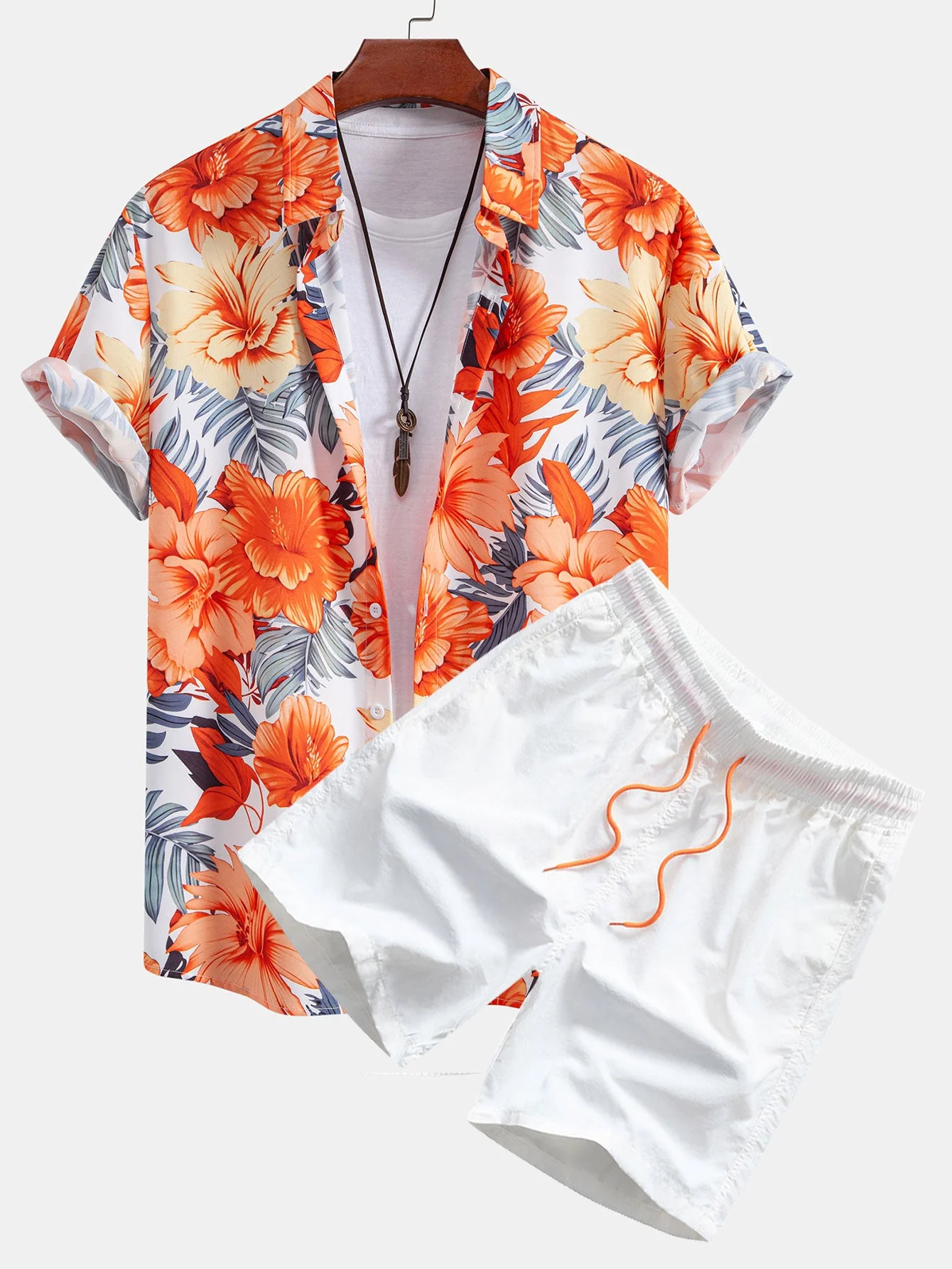 Kirk® | Tropical Flowers Print Button Up Shirt & Drawstring Swim Shorts - Image 2