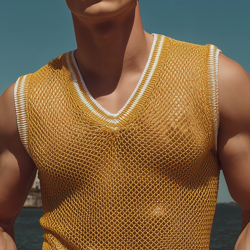 Kirk | Men'S Spring And Summer Fashion Casual Slightly Transparent Sexy V-Neck Slim Knitted Tank Top - Image 4