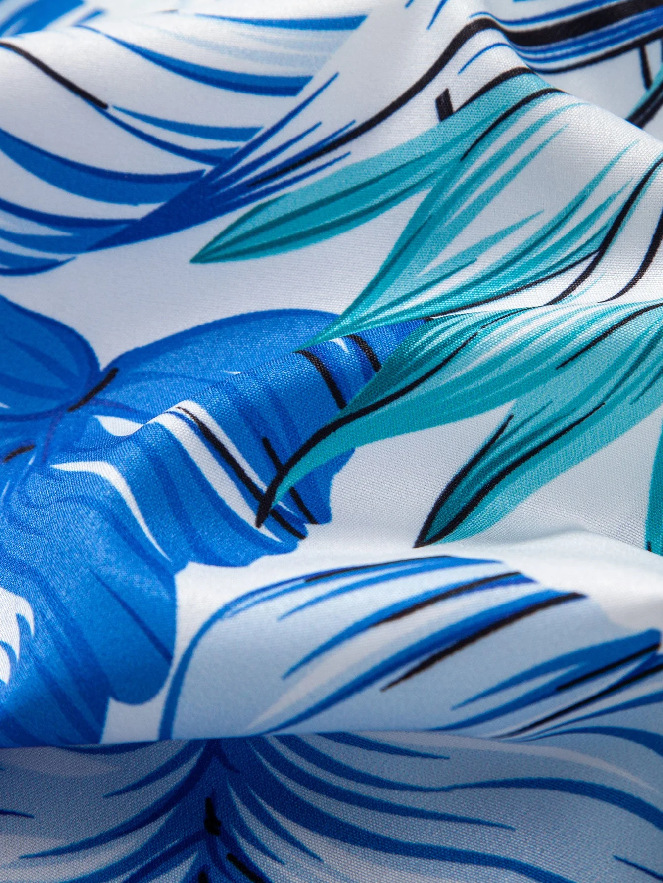 Klaus® | Tropical Leaves Print Button Up Shirt & Man Mid Length Drawstring Swim Shorts - Image 8