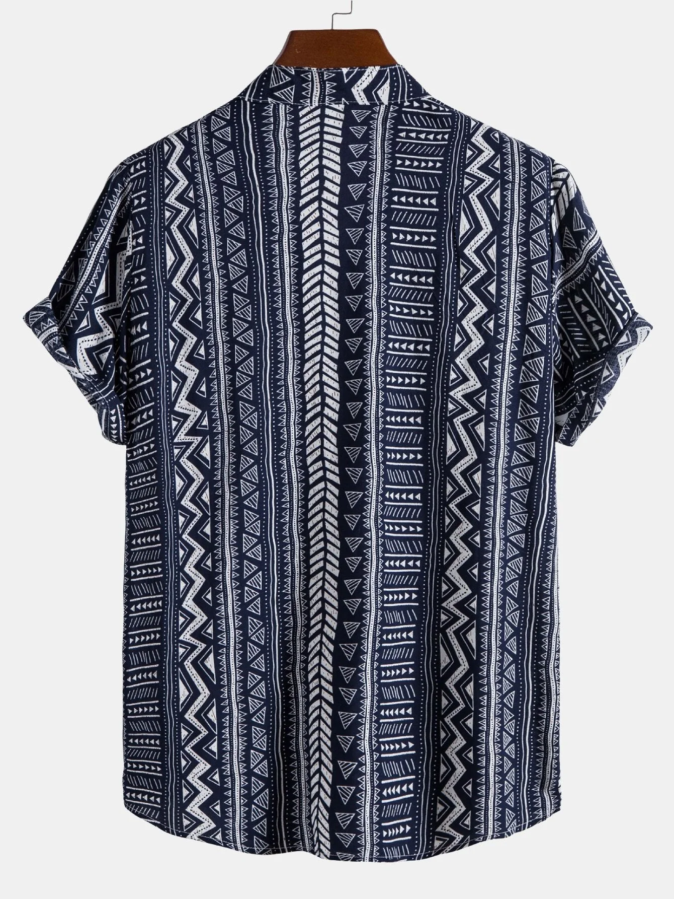 Kolby® | Tribal Geometric Print Half Placket Henley Collar Shirt - Image 6