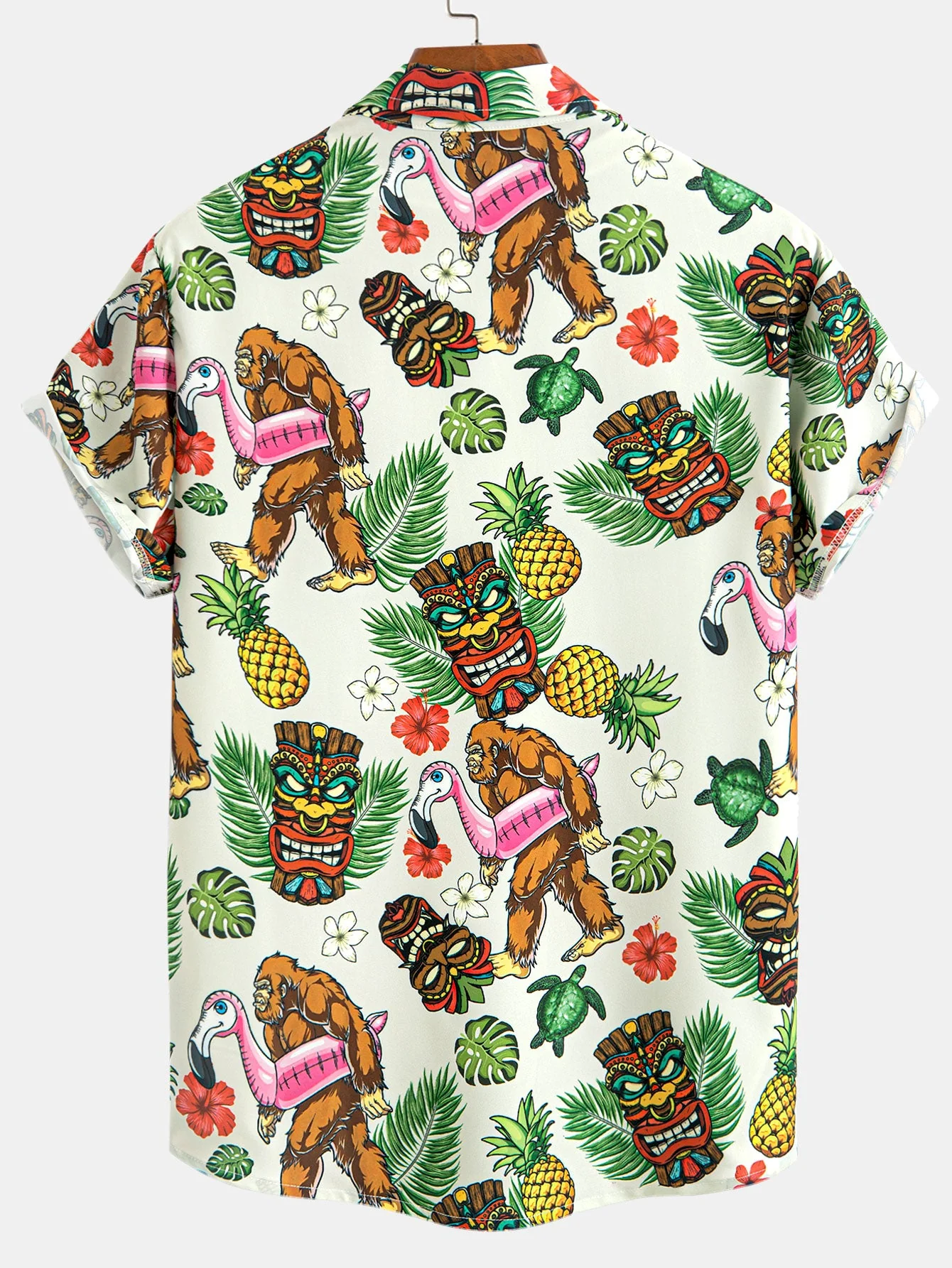 Kristopher® | Tropical Tiki Bigfoot Print Button Up Shirt - Image 2