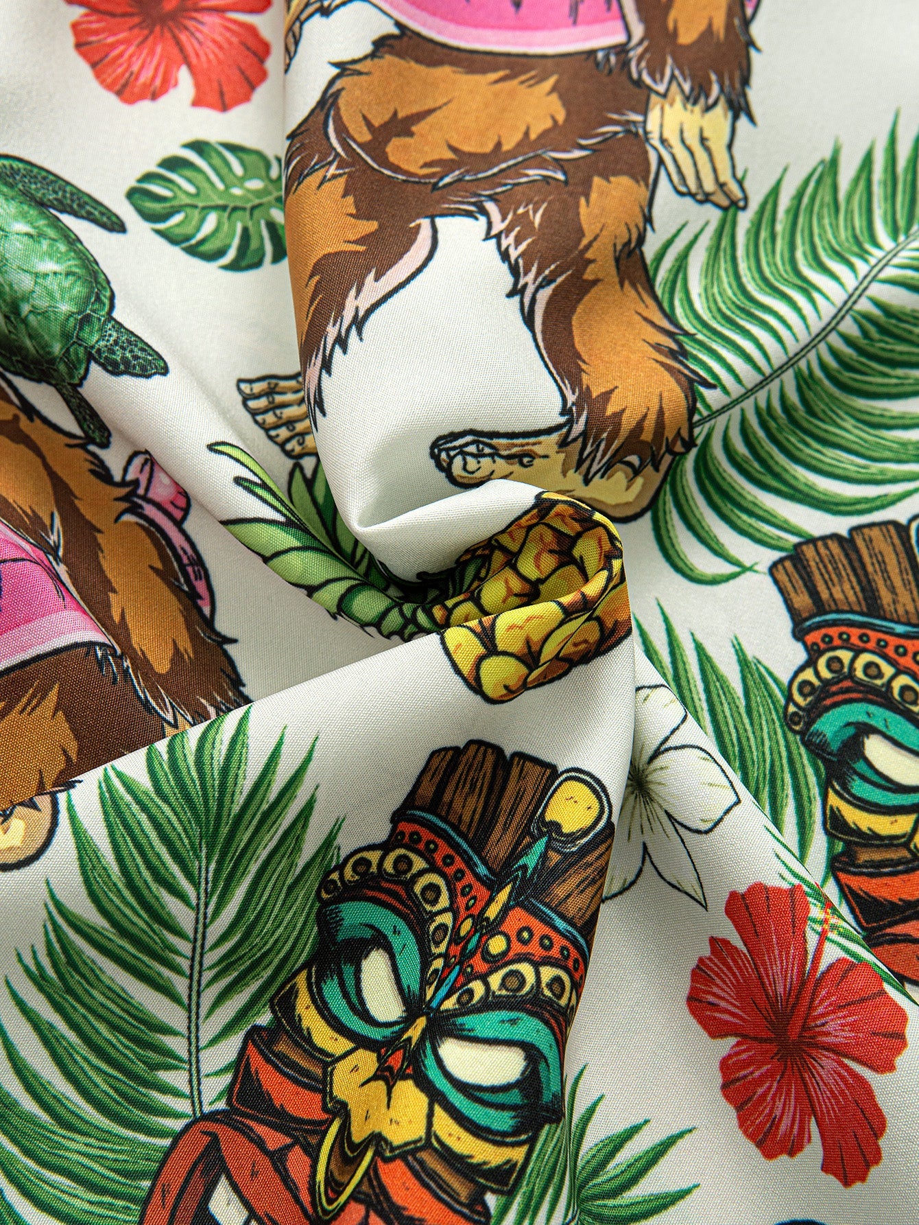 Kristopher® | Tropical Tiki Bigfoot Print Button Up Shirt - Image 5