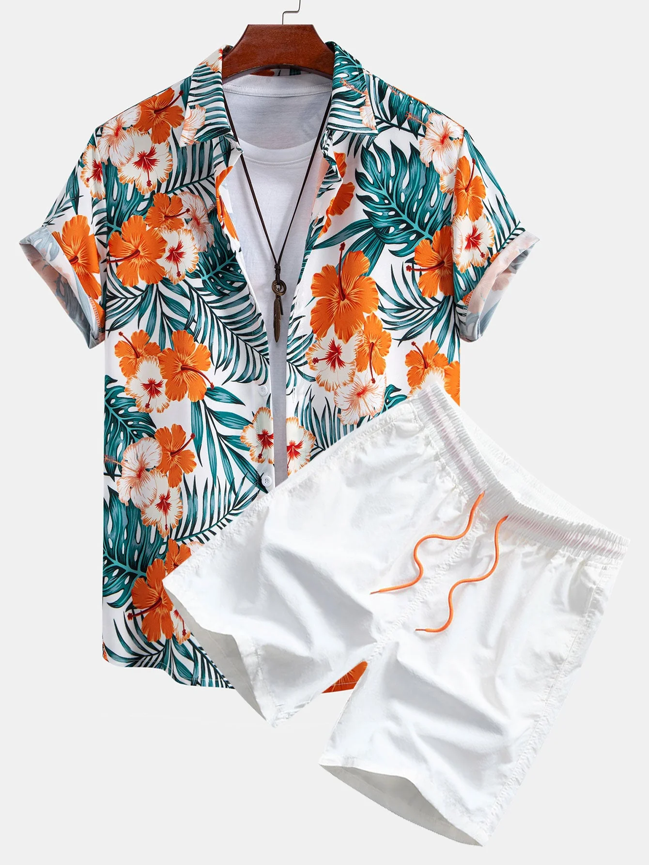 Kyle® | Tropical Flowers Print Button Up Shirt & Drawstring Swim Shorts - Image 2