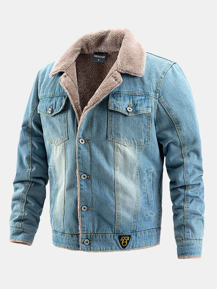 Lachlan | Regular Fit Faux Fur Lined Denim Jacket - Image 3