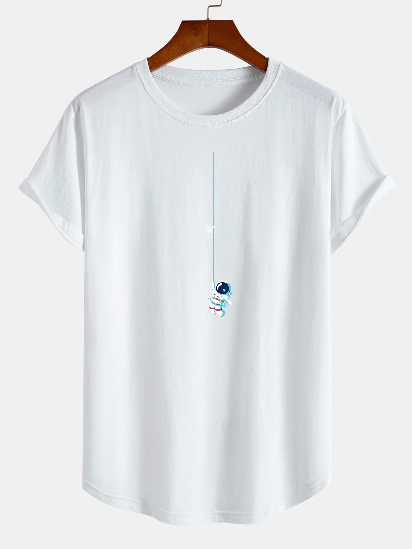 Lamberto® | Astronaut On A String Print Cotton Arc Hem T-Shirt - Image 3