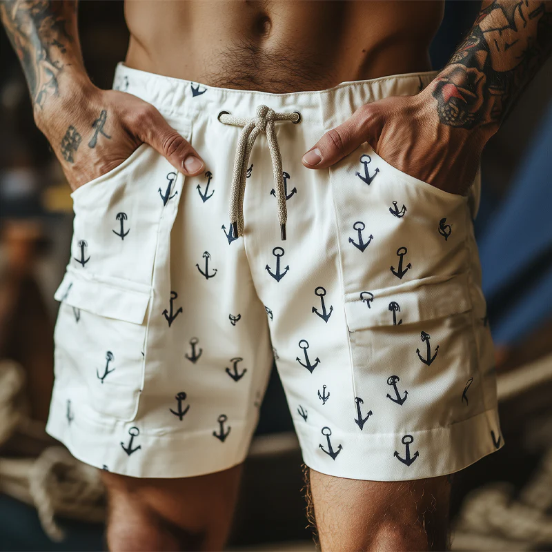 Lance | Men'S Summer Casual Anchor Print Lace-Up Shorts - Image 2