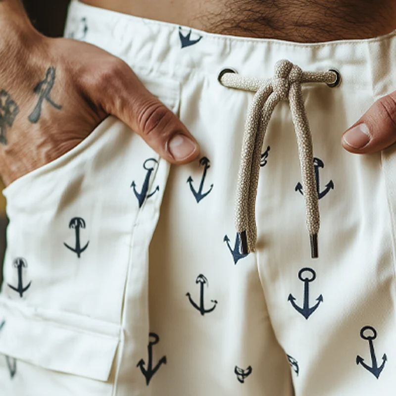 Lance | Men'S Summer Casual Anchor Print Lace-Up Shorts - Image 3