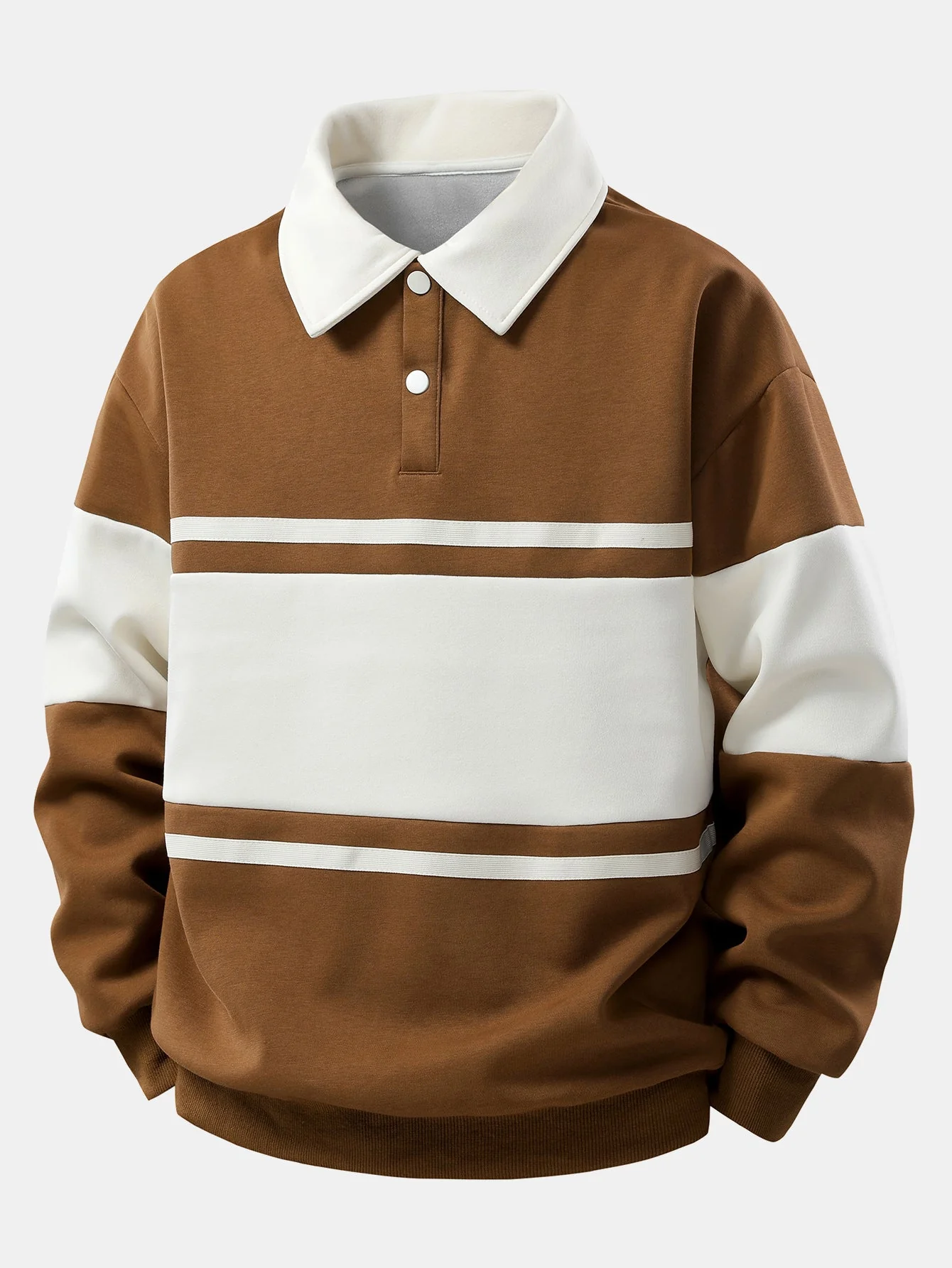 Lancelot® | Relax Fit Color Block Patchwork Polo Sweatshirt - Image 10