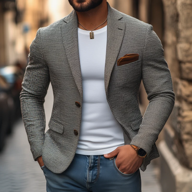 Larry | Men'S Stylish Houndstooth Notch Lapel Single-Breasted Slim-Fit Short Blazer - Image 2
