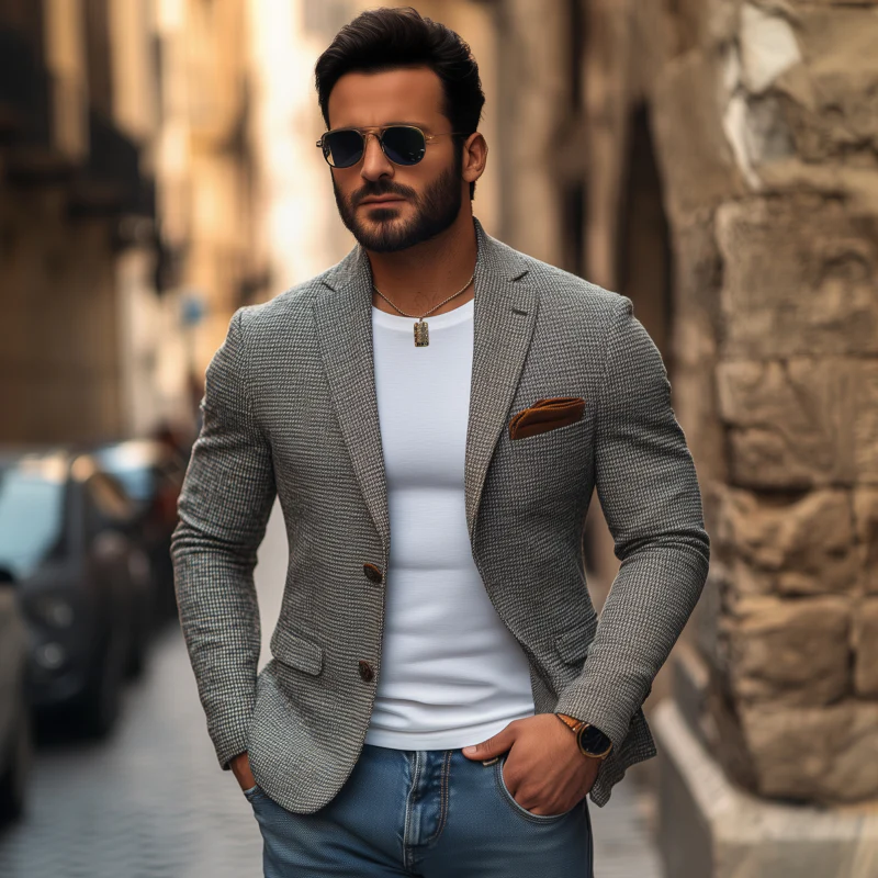 Larry | Men'S Stylish Houndstooth Notch Lapel Single-Breasted Slim-Fit Short Blazer - Image 3