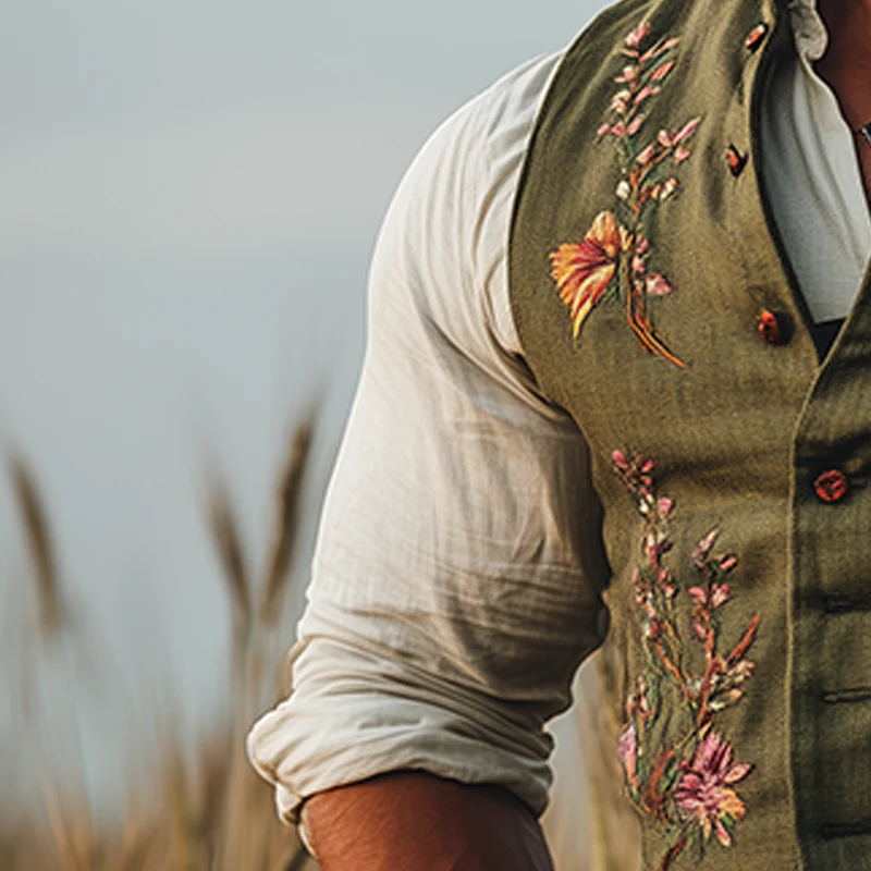 Larry | Men'S Summer Fashion Embroidered Slub Linen Sleeveless Vest - Image 3