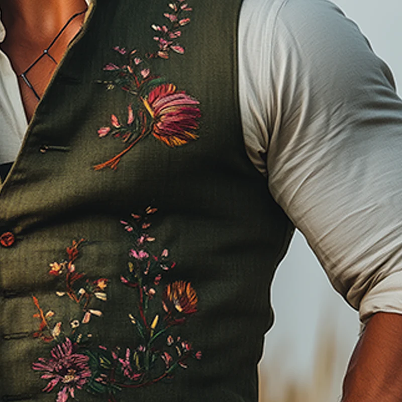 Larry | Men'S Summer Fashion Embroidered Slub Linen Sleeveless Vest - Image 4