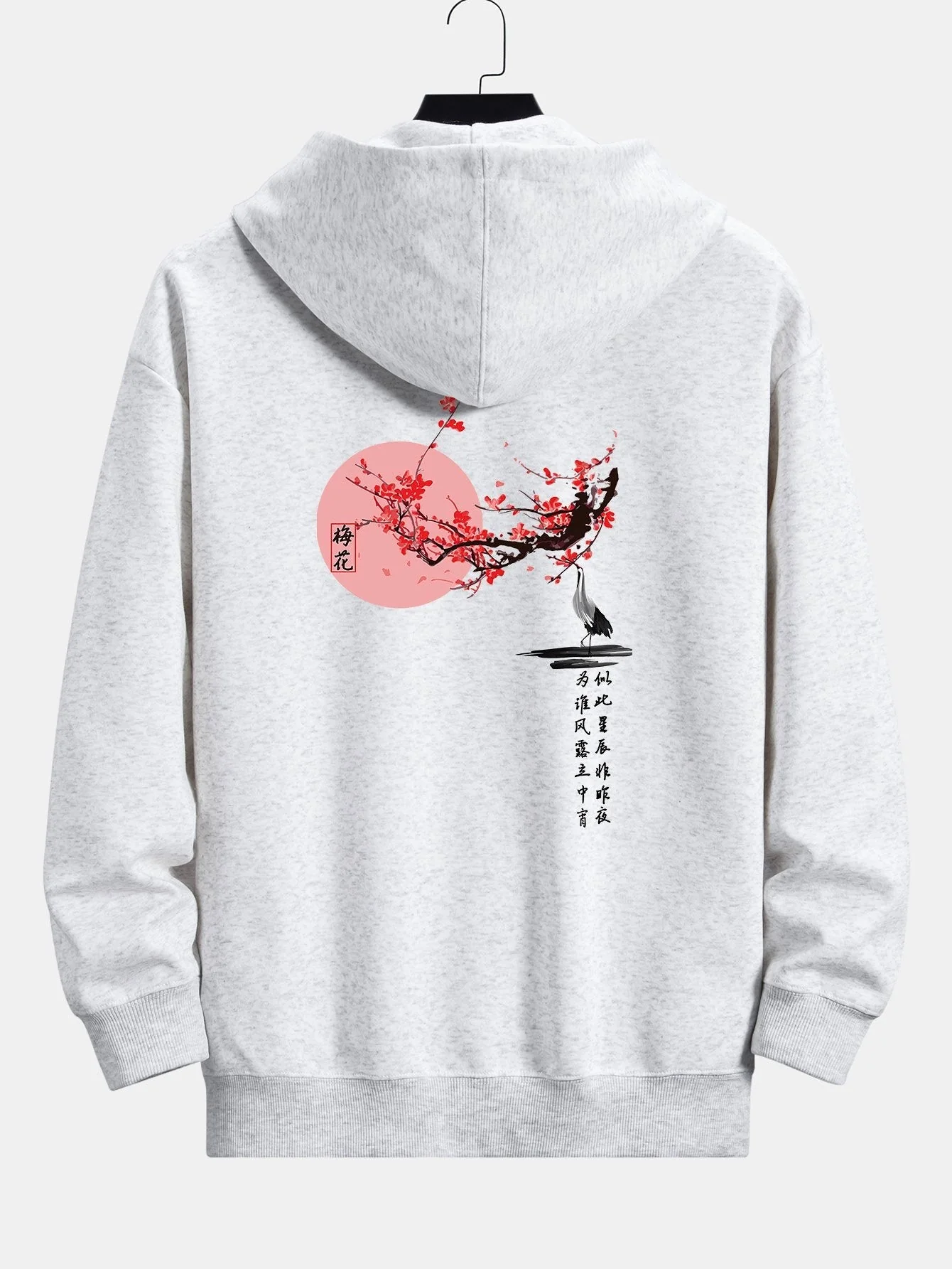 Larry | Plum Blossom And Crane Back Print Relax Fit Hoodie - Image 14