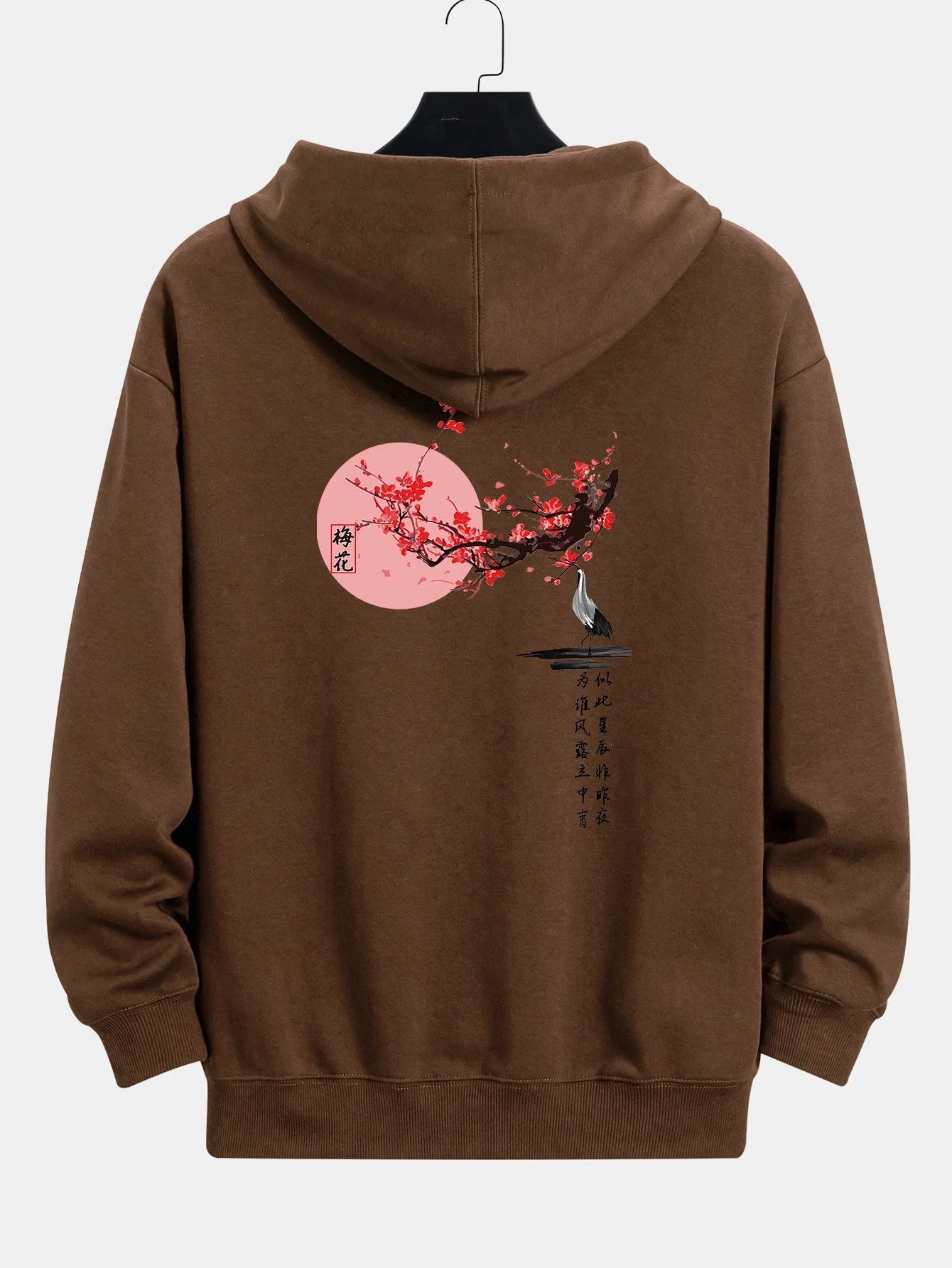 Larry | Plum Blossom And Crane Back Print Relax Fit Hoodie - Image 5