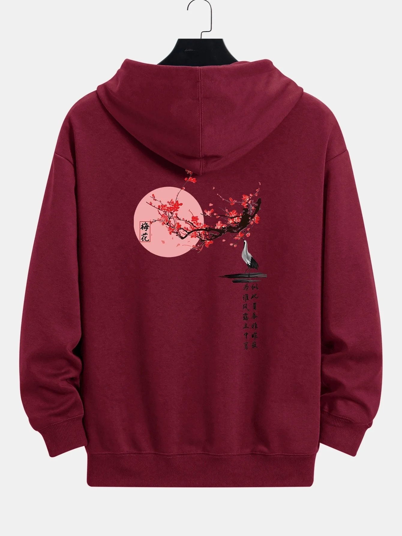 Larry | Plum Blossom And Crane Back Print Relax Fit Hoodie - Image 7