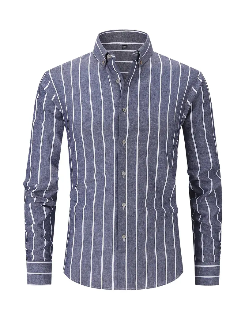 Latham® | Casual Striped Long Sleeve Shirt For Men - Image 5