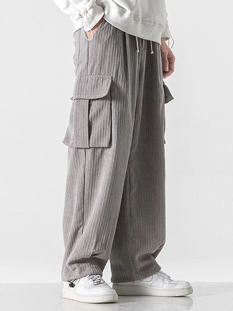 Laudelino® | Relaxed Fit Drawcord Hem Corduroy Cargo Pants - Image 10