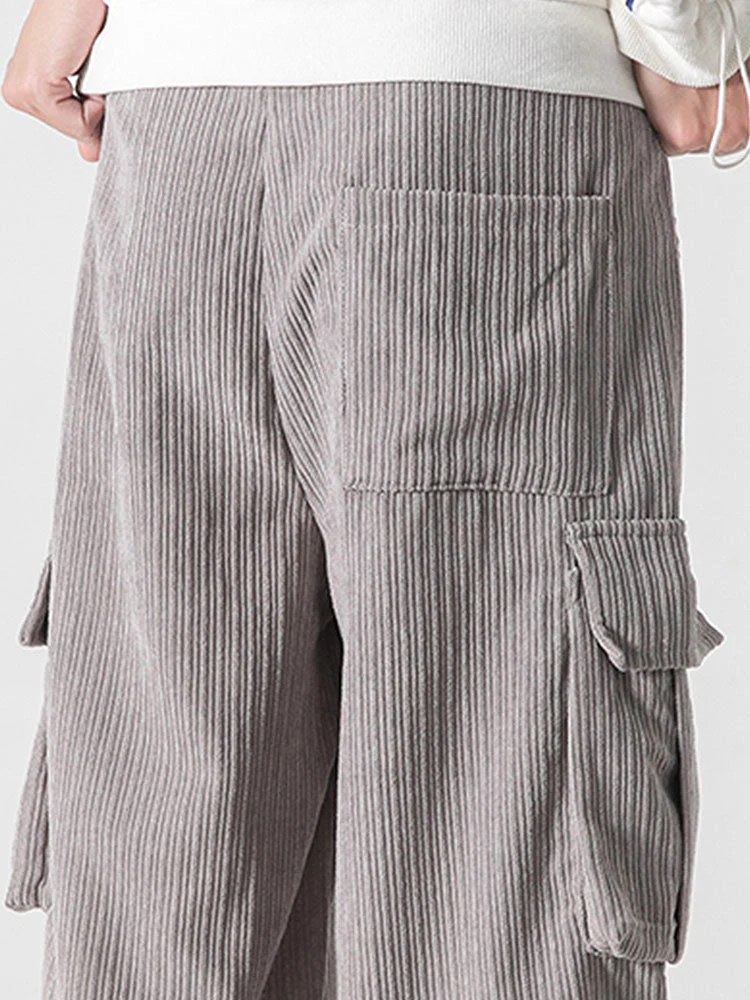 Laudelino® | Relaxed Fit Drawcord Hem Corduroy Cargo Pants - Image 13