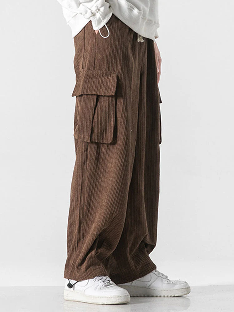 Laudelino® | Relaxed Fit Drawcord Hem Corduroy Cargo Pants - Image 3