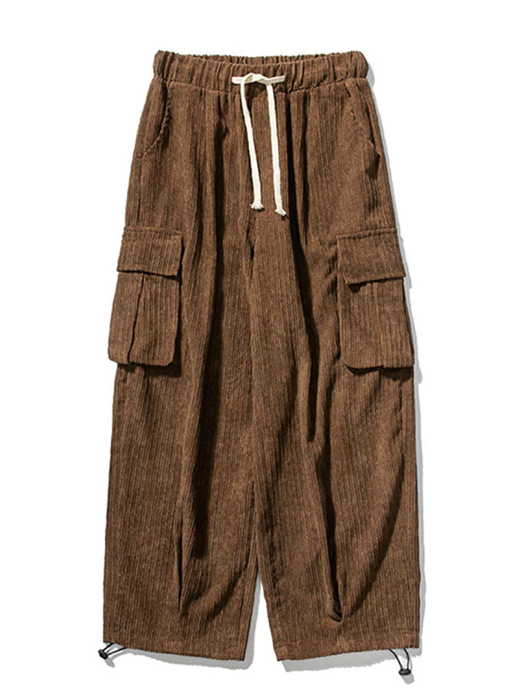 Laudelino® | Relaxed Fit Drawcord Hem Corduroy Cargo Pants - Image 5