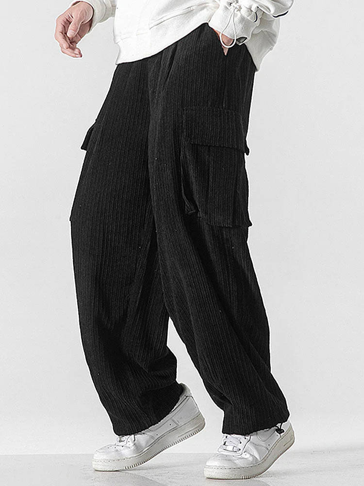 Laudelino® | Relaxed Fit Drawcord Hem Corduroy Cargo Pants - Image 6
