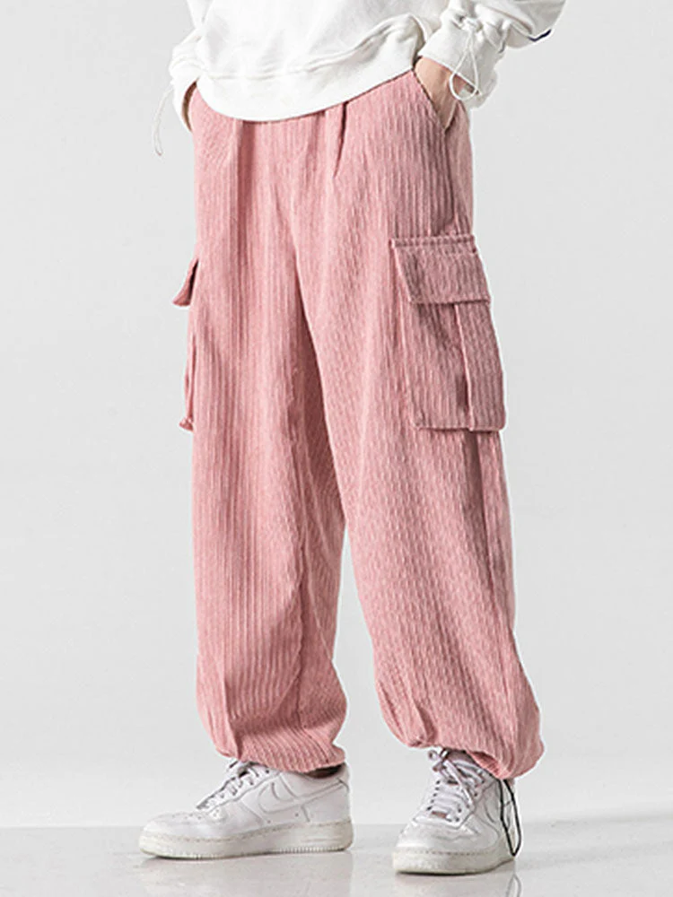 Laudelino® | Relaxed Fit Drawcord Hem Corduroy Cargo Pants - Image 9