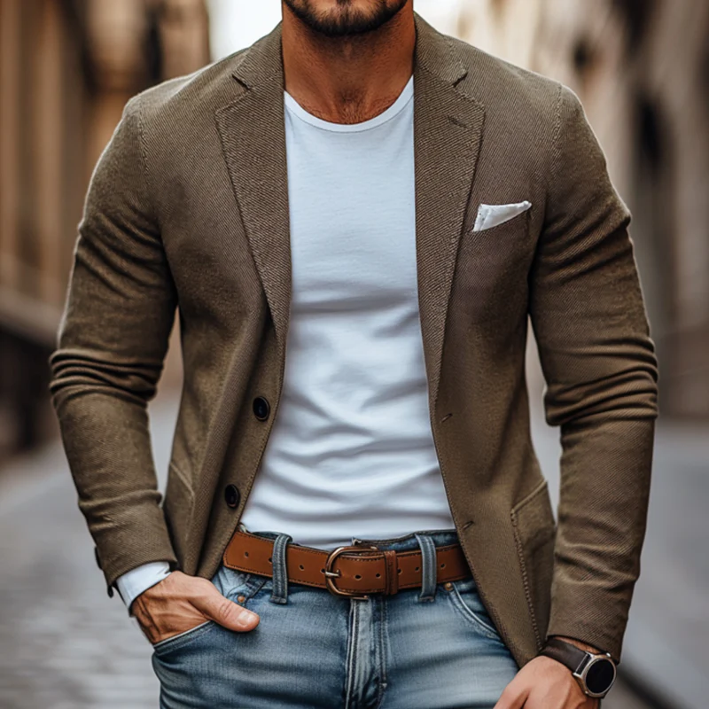 Lawrence | Men'S Stylish Solid Color Twill Cotton Notch Lapel Single Breasted Slim Fit Blazer - Image 3