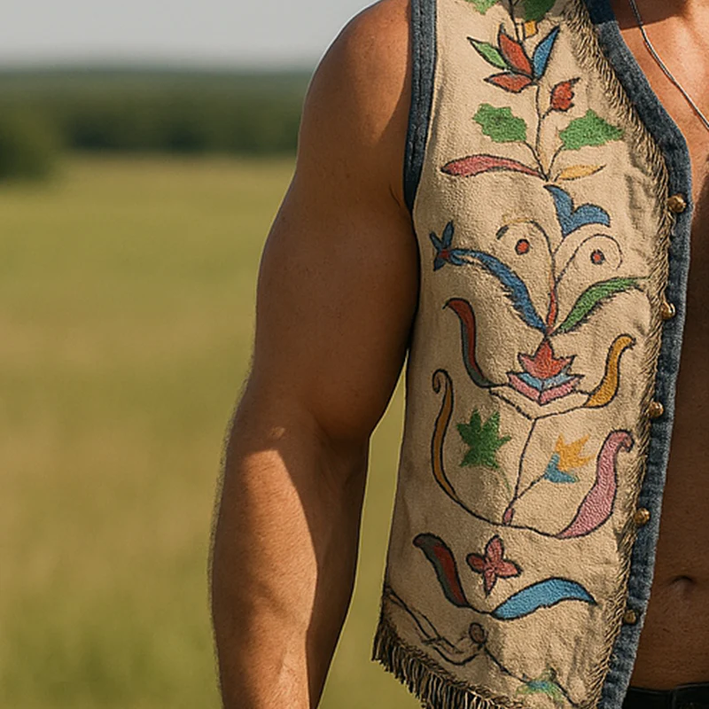 Lawrence | Men'S Summer Fashion Embroidered Faux Suede Tassel Sleeveless Vest - Image 3