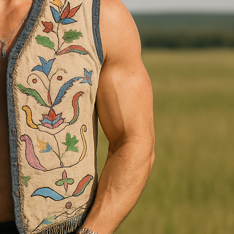 Lawrence | Men'S Summer Fashion Embroidered Faux Suede Tassel Sleeveless Vest - Image 4