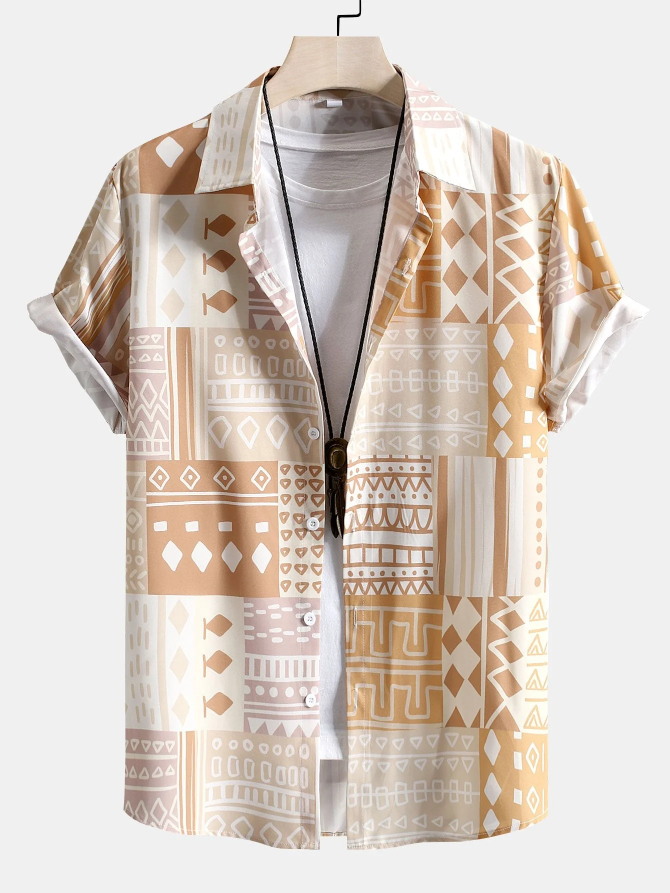 Lazar® | Tribal Geometric Patchwork Print Button Up Shirt & Swim Shorts - Image 2