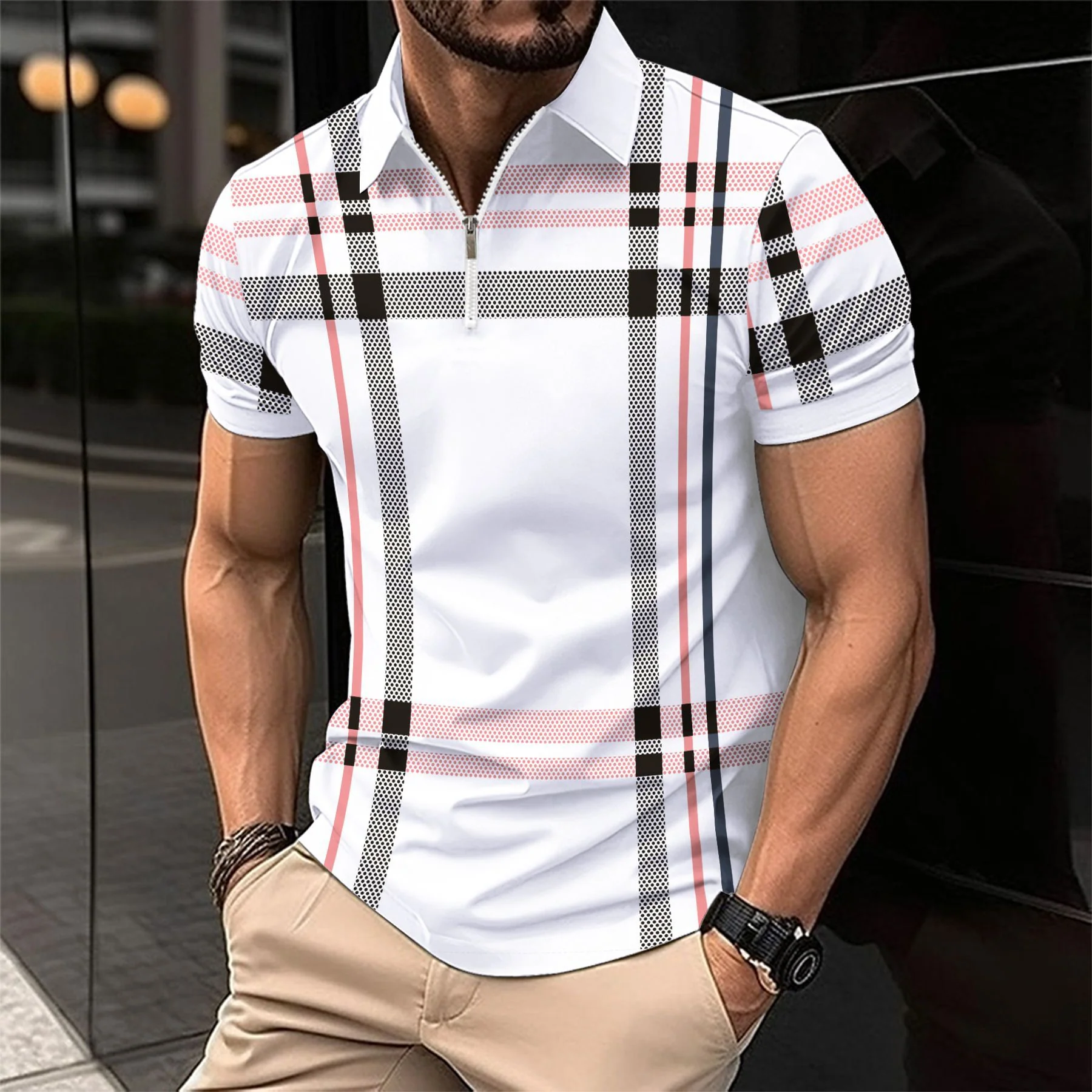 Lazare® | Miami Striped Sports Polo Zipper - Image 2