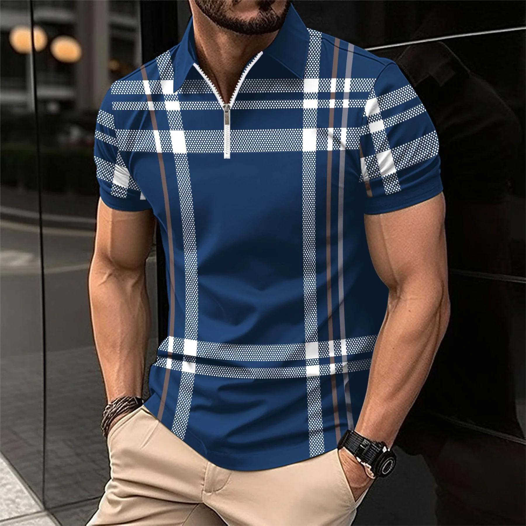 Lazare® | Miami Striped Sports Polo Zipper - Image 3