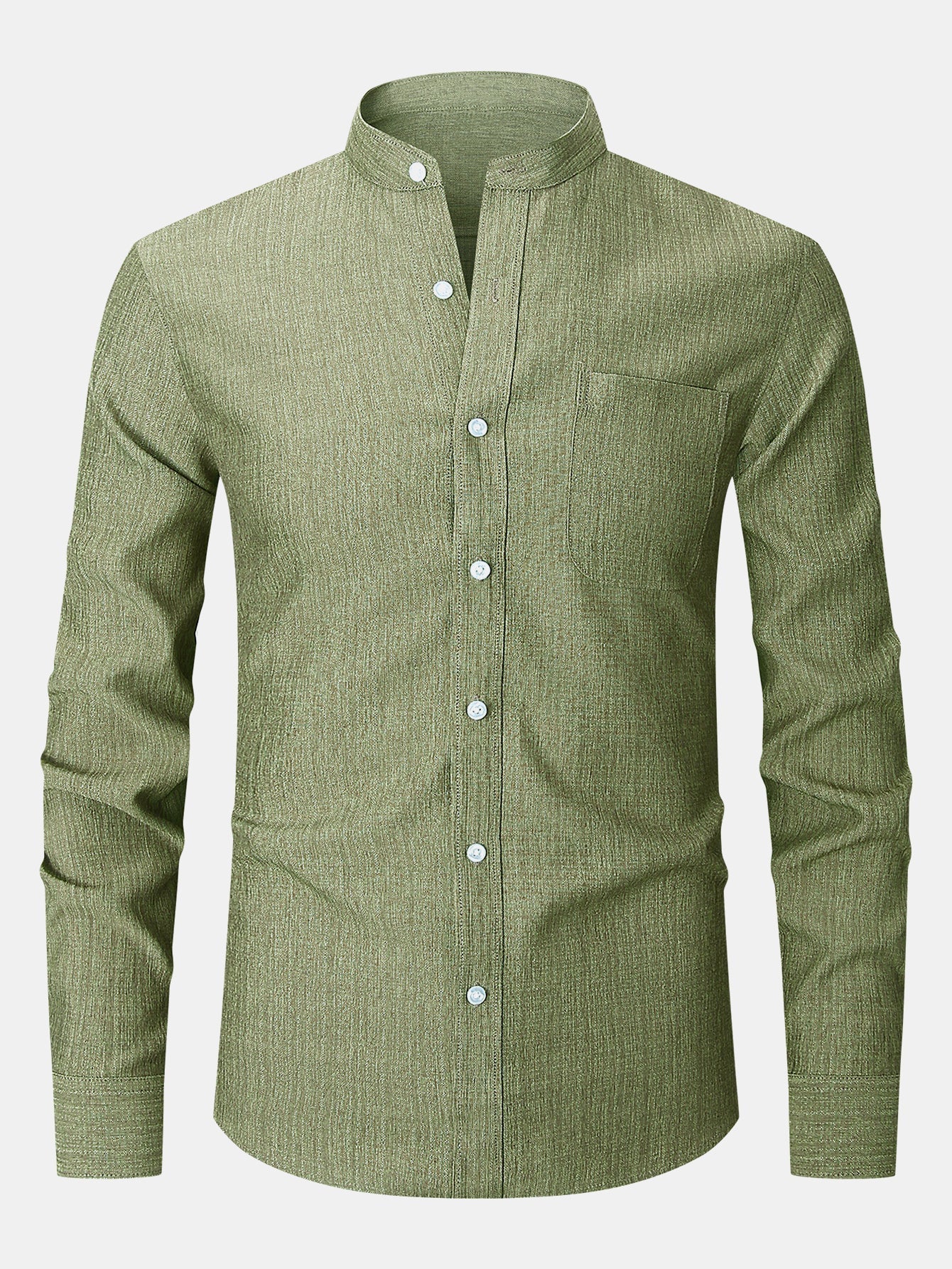 Leandro® | Long Sleeve Textured Stand Collar Shirt - Image 14