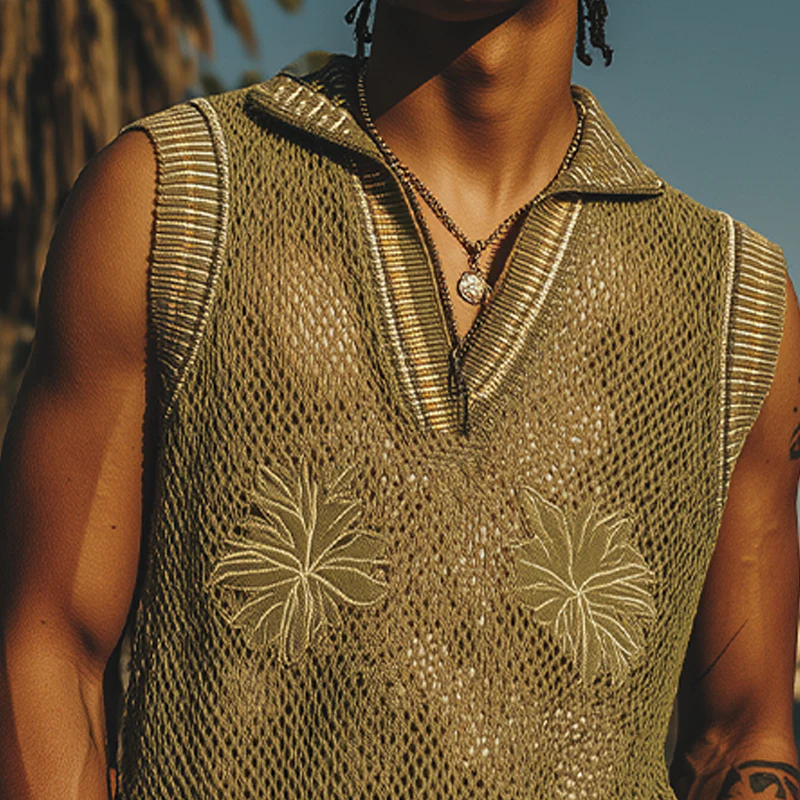 Leandro | Men'S Spring And Summer Fashion Casual Embroidered Knitted V-Neck Tank Top - Image 4