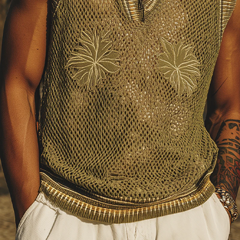 Leandro | Men'S Spring And Summer Fashion Casual Embroidered Knitted V-Neck Tank Top - Image 5