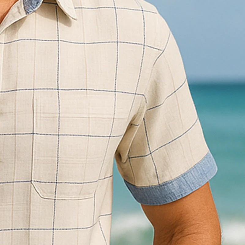 Leandro | Men'S Summer Fashion Simple Denim Patchwork Cotton Short Sleeve Shirt - Image 5