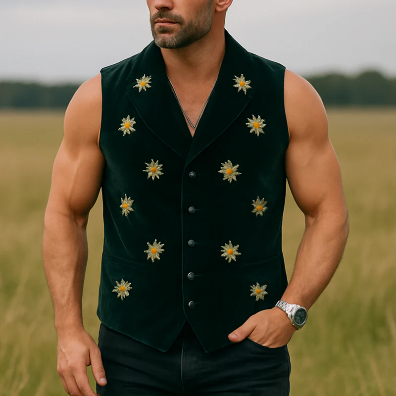 Lee | Men'S Summer Fashion Daisy Embroidered Fleece Vest - Image 2
