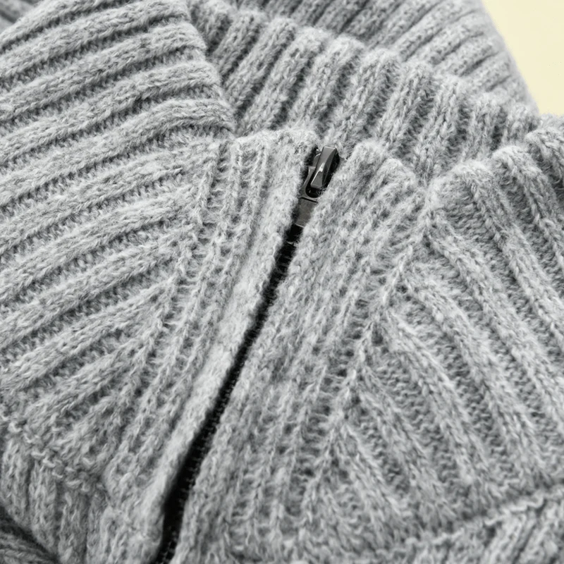 Len | Modern knitted cardigan with stand-up collar and striped pattern - Image 3