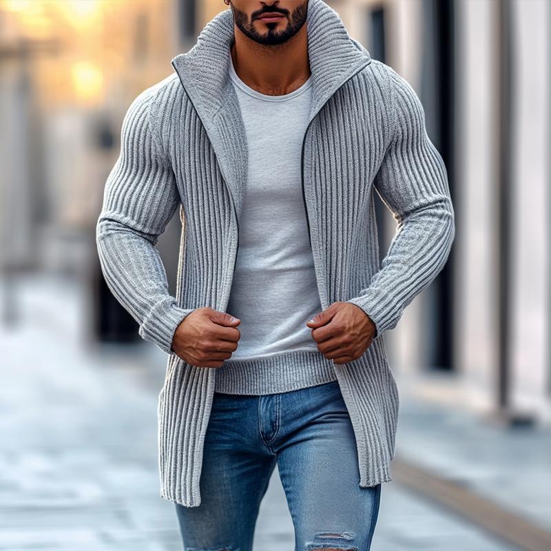 Len | Modern knitted cardigan with stand-up collar and striped pattern - Image 5