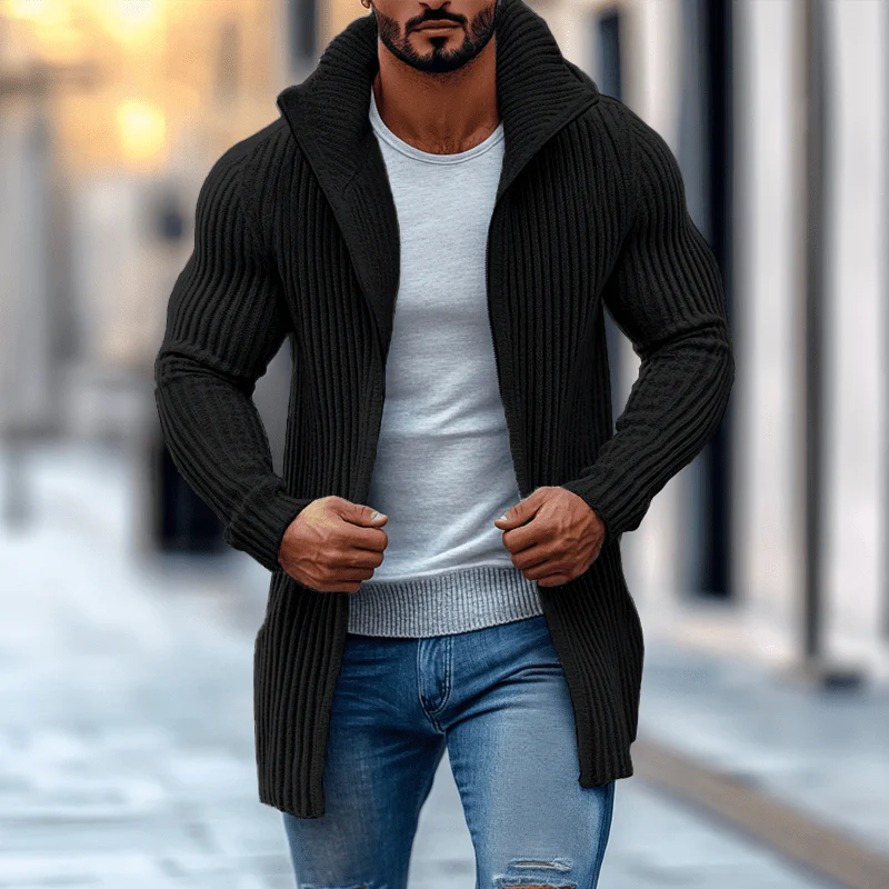 Len | Modern knitted cardigan with stand-up collar and striped pattern - Image 6