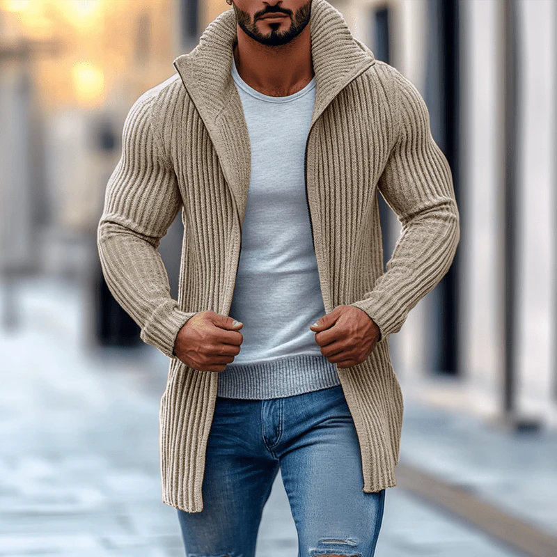 Len | Modern knitted cardigan with stand-up collar and striped pattern - Image 8