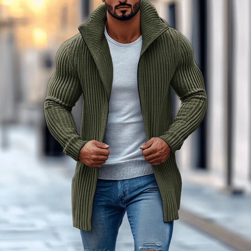 Len | Modern knitted cardigan with stand-up collar and striped pattern - Image 9