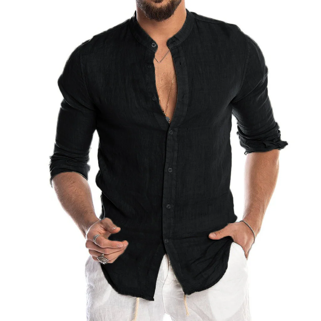 Lennon® | Elegant Linen Shirt Without Collar - Image 5