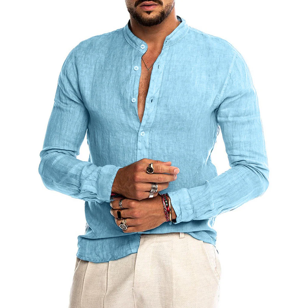 Lennon® | Elegant Linen Shirt Without Collar - Image 6