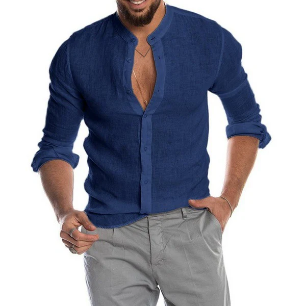 Lennon® | Elegant Linen Shirt Without Collar - Image 9