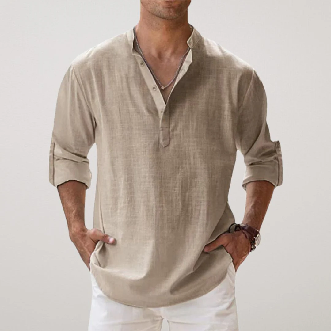 Lenoir™ - Linen-effect cotton Henley shirt - Image 12