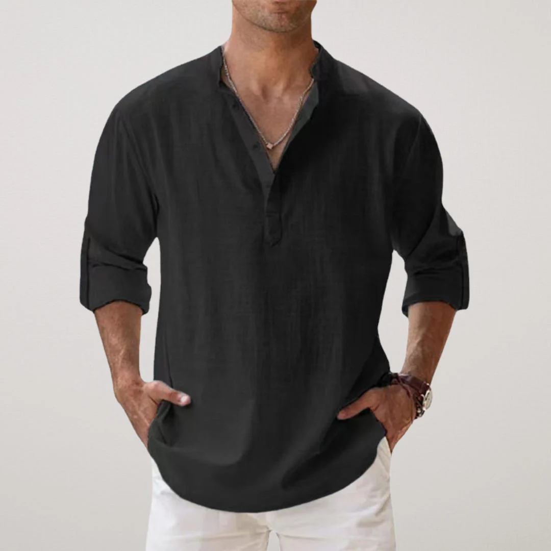 Lenoir™ - Linen-effect cotton Henley shirt - Image 7